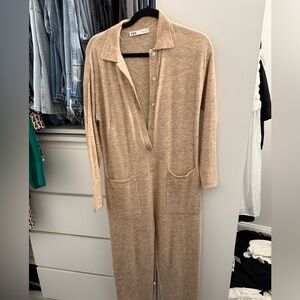 Zara Beige Button-up knit jumpsuit